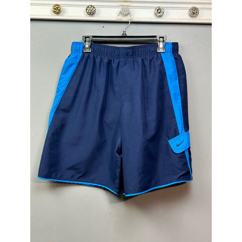 Nike Swim Trunks Mens Large Navy Blue NESS7472 Colorblock Cargo Pocket Athletic